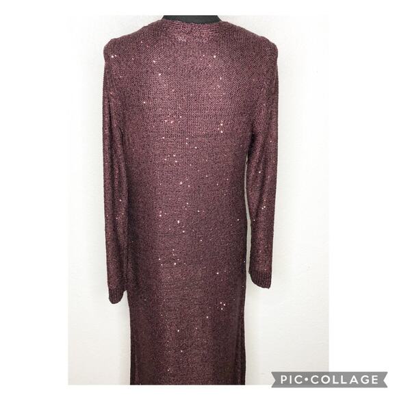 WHBM maroon wine sequin embellished long open front duster cardigan size Large - Picture 15 of 15